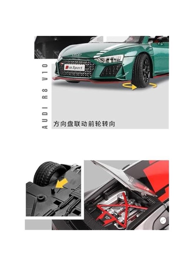 for 1/24 R8 Car Model Sports Car Model Toy Car Imitation Real Model Alloy Toy Car Collection Toy Ornaments(Green)