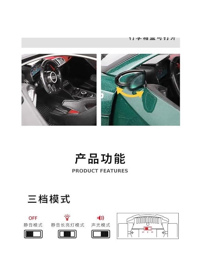 for 1/24 R8 Car Model Sports Car Model Toy Car Imitation Real Model Alloy Toy Car Collection Toy Ornaments(Green)