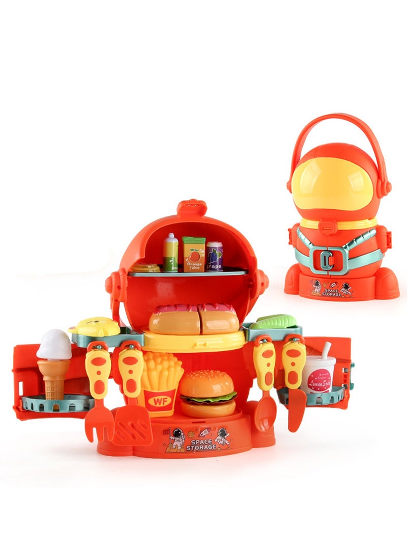 Children'S Simulation Kitchen Fast Food Supermarket Toys Boys And Girls Space Transport Ship Kitchen Cutting Fun House Toys (Orange)