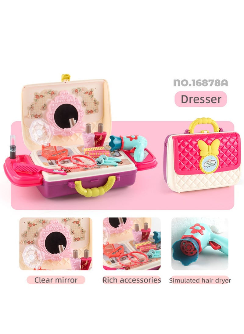 Simulation Children'S Play House Fashion Backpack Series Toy Set (Pink Dressing Table)