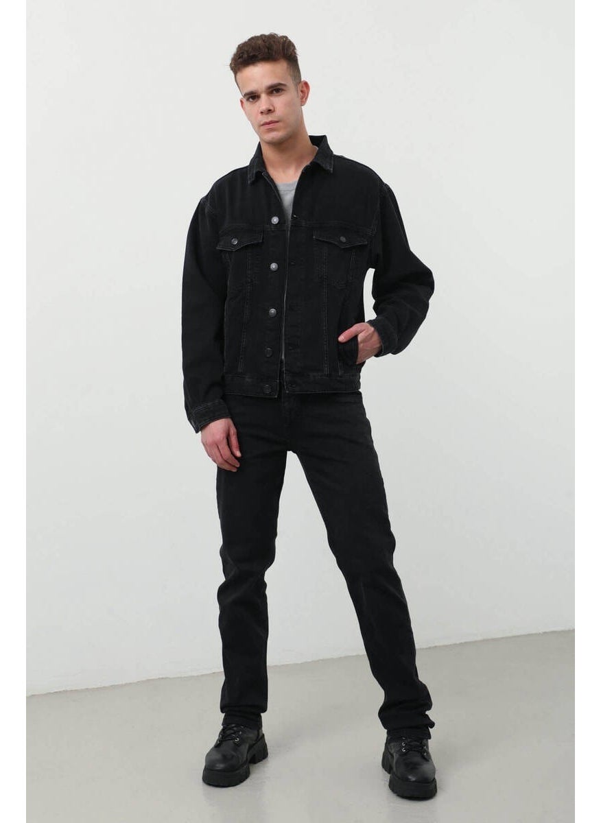 Men's Buttoned Regular Fit Jean Jacket Black