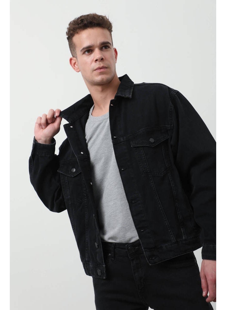 Men's Buttoned Regular Fit Jean Jacket Black