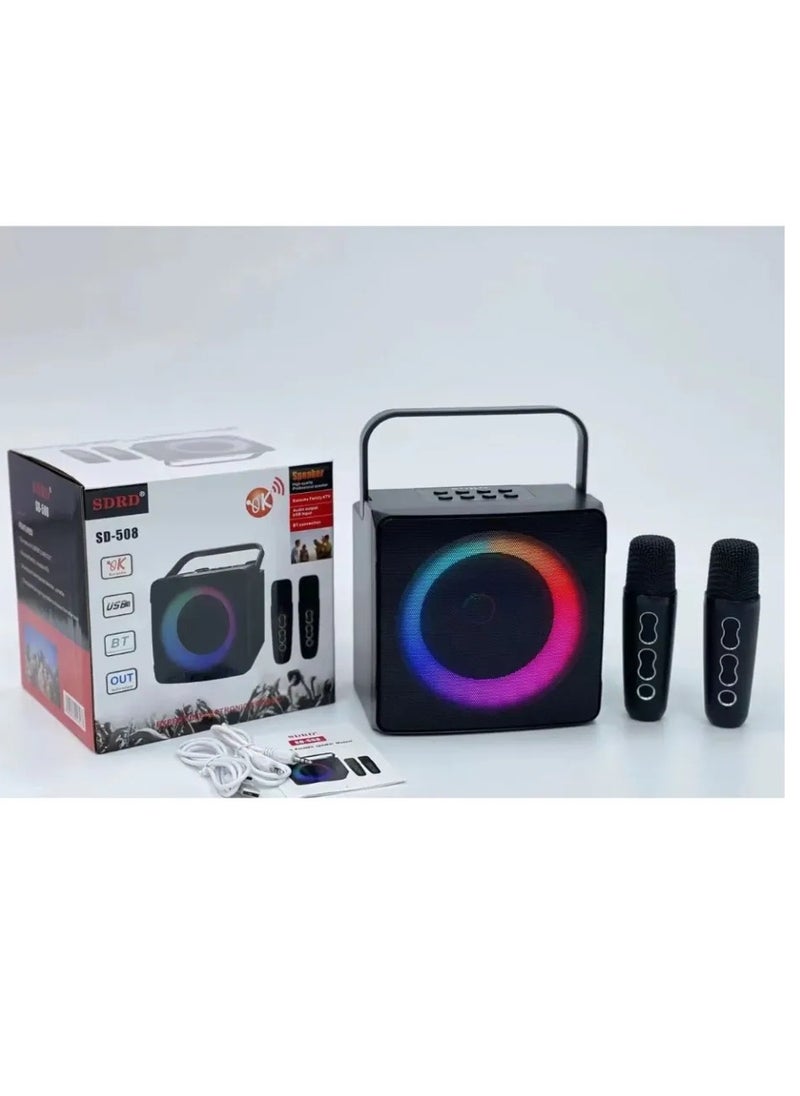 SDRD SD-508 Home KTV Outdoor Portable Bluetooth Speaker with Dual Wireless Microphones Black