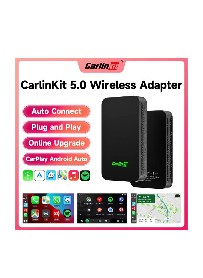 Carlinkit 5.0, Ultimate Wireless CarPlay & Android Auto Adapter - Ultra Speed, Low Power Design, Dual Band WiFi, Only Fit For The Car With Wired CarPlay/AA