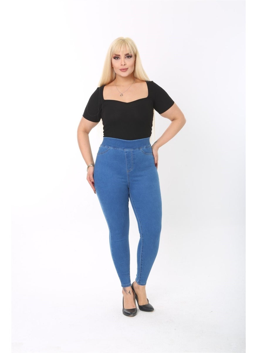 Women's Plus Size High Waist Gathering Full Lycra Denim Leggings