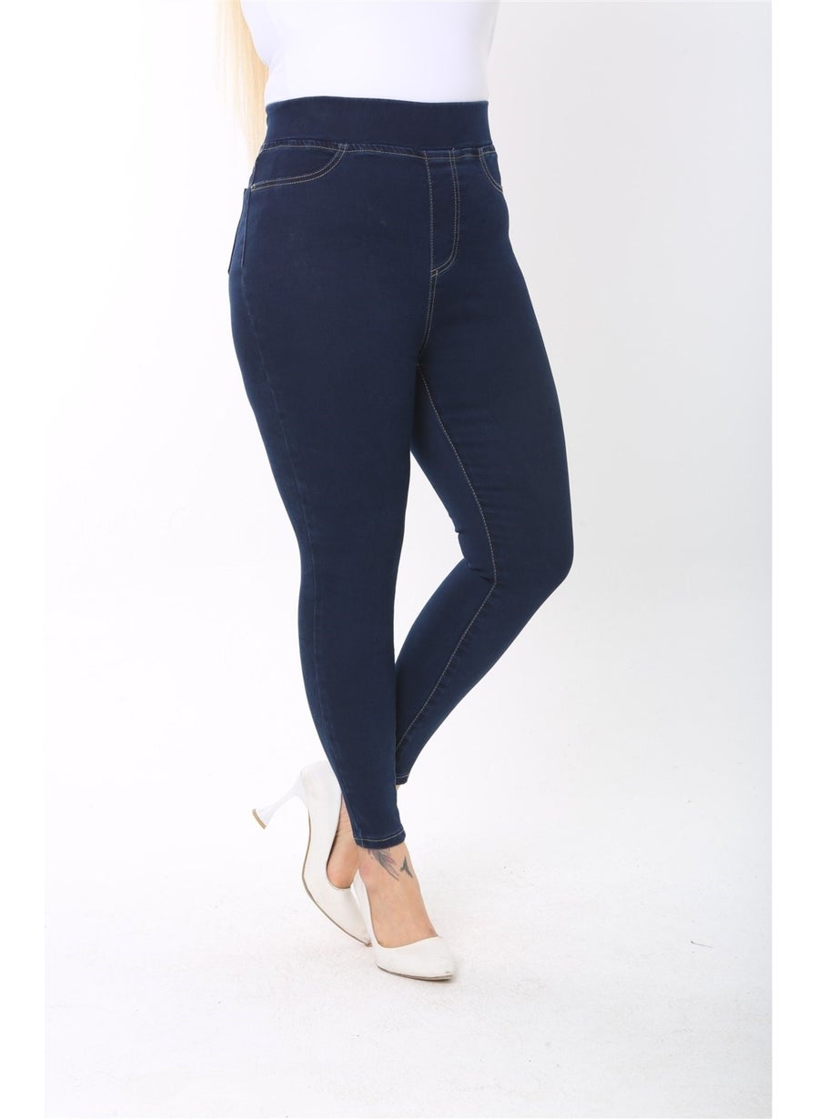 Women's Plus Size High Waist Gathering Full Lycra Denim Leggings