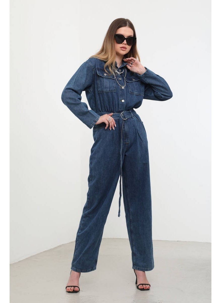 Women's Oversize Jean Jumpsuit Dark Blue
