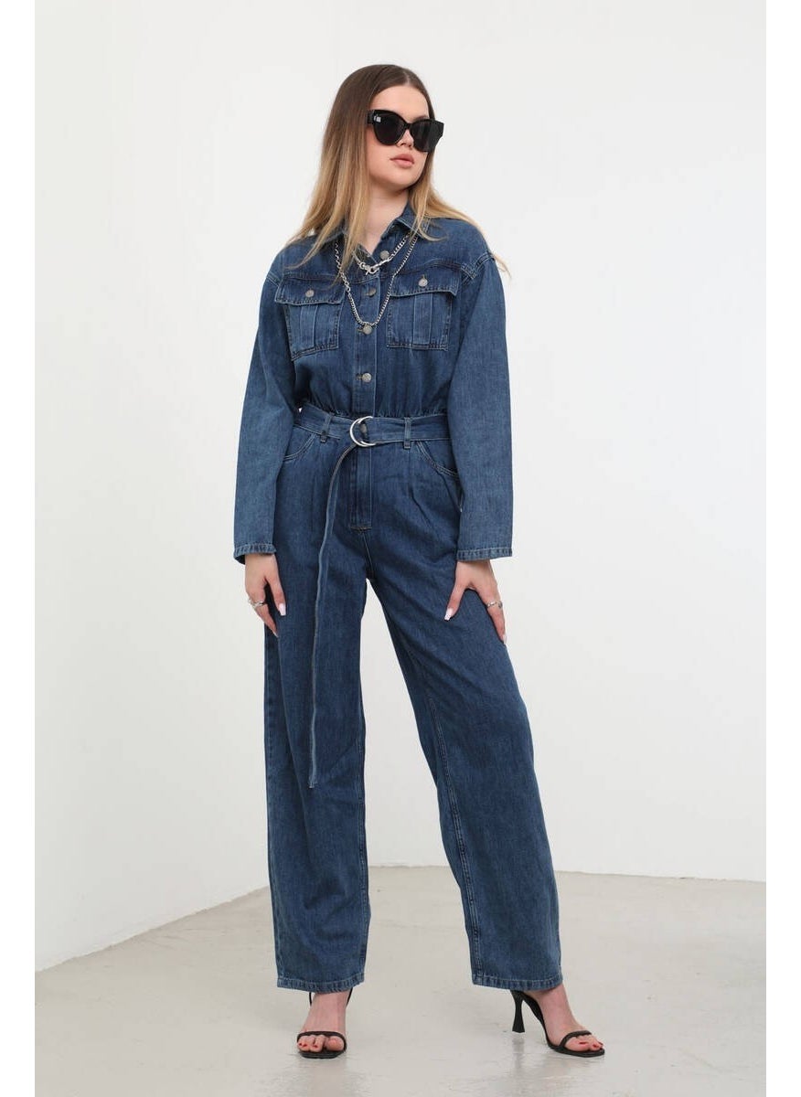 Women's Oversize Jean Jumpsuit Dark Blue