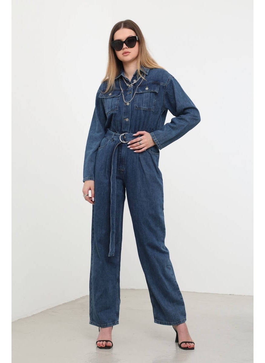 Women's Oversize Jean Jumpsuit Dark Blue