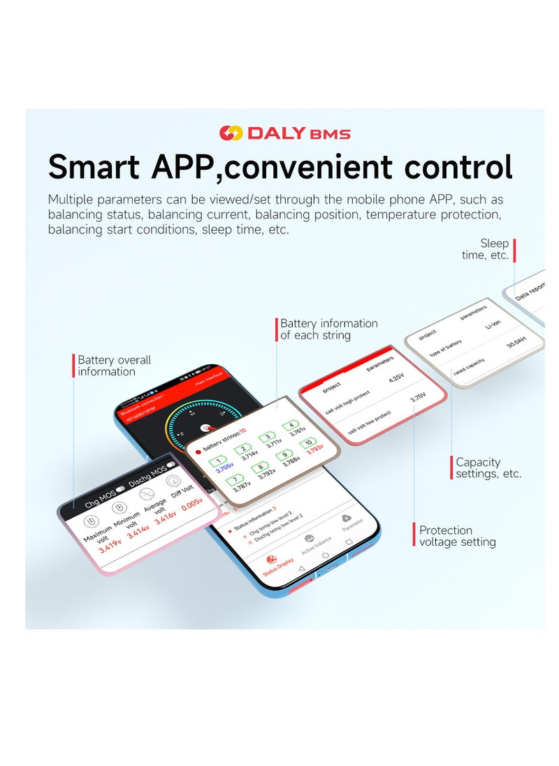 DALY Smart BMS 15S 48V 40A | Advanced Battery Management System for LiFePO4 Batteries | Bluetooth Enabled | Ideal for Electric Vehicles, Solar Inverters, and Energy Storage Systems - Lifepo4_15S_48V_40A_BLUETOOTH