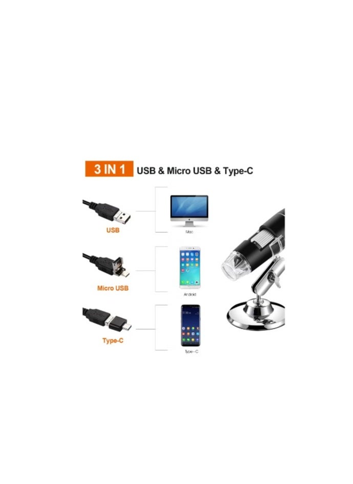 USB Microscope, Digital Handheld 50X-1600X Magnification Endoscope Mini Video Camera with 8 Adjustable LED Lights, Compatible with Windows 7/8/10/11 Mac Linux Android (with OTG)