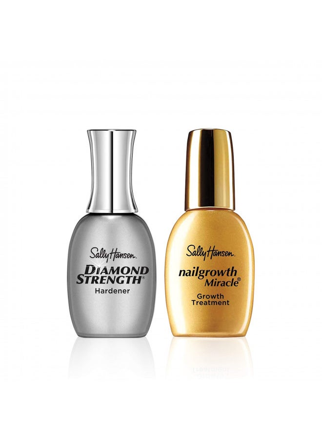 Sally Hansen Diamond Strength Instant Nail Hardener and Nailgrowth Miracle Serum, Nail Kit, Pack of Two, High-Powdered Hardener, Ends Cracking, Splitting and Peeling