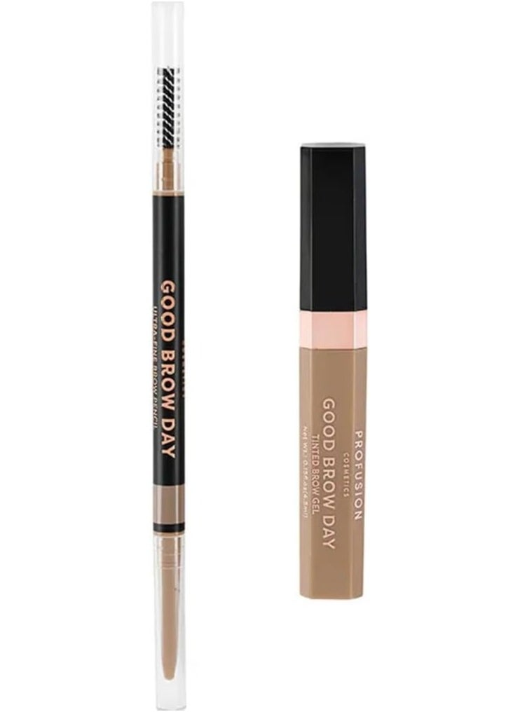 Good Brow Day 2pc KIt Achieve Brow Perfection with Ultra Fine Pencil and Waterproof Tinted Brow Gel Duo Long Lasting Definition for Stunning Brows and Grooming Essentials