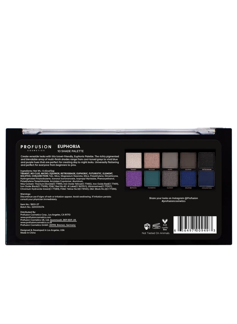 Euphoria 10 Shade Eyeshadow Palette Unleash Your Creativity with Multi Finish Shades for Day to Night Glam Looks Get Stunning Makeup Looks with Richly Pigmented Shade