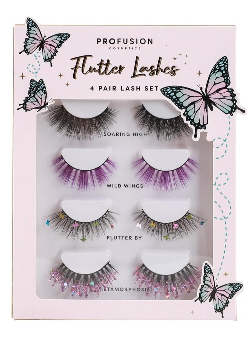 Empowered Butterfly Flutter Lashes 4 pair Lash Set for Classy and Beautiful Look Professional Lightweight Faux Eyelashes to Achieve Natural Fluffy Cat Eye