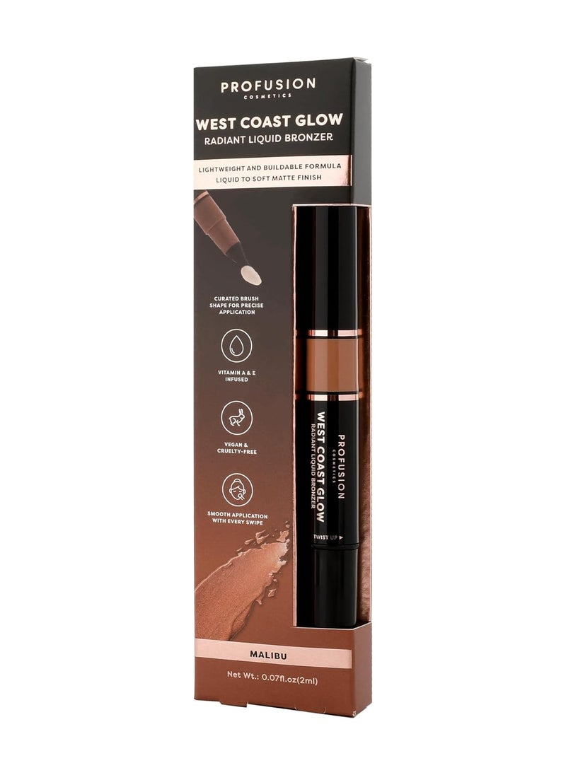 West Coast Glow Blush Bronzer Experience Radiant Sun Kissed Beauty with Vitamin Infused Liquid Formula Lightweight Buildable Suitable for All Skin Tones Malibu