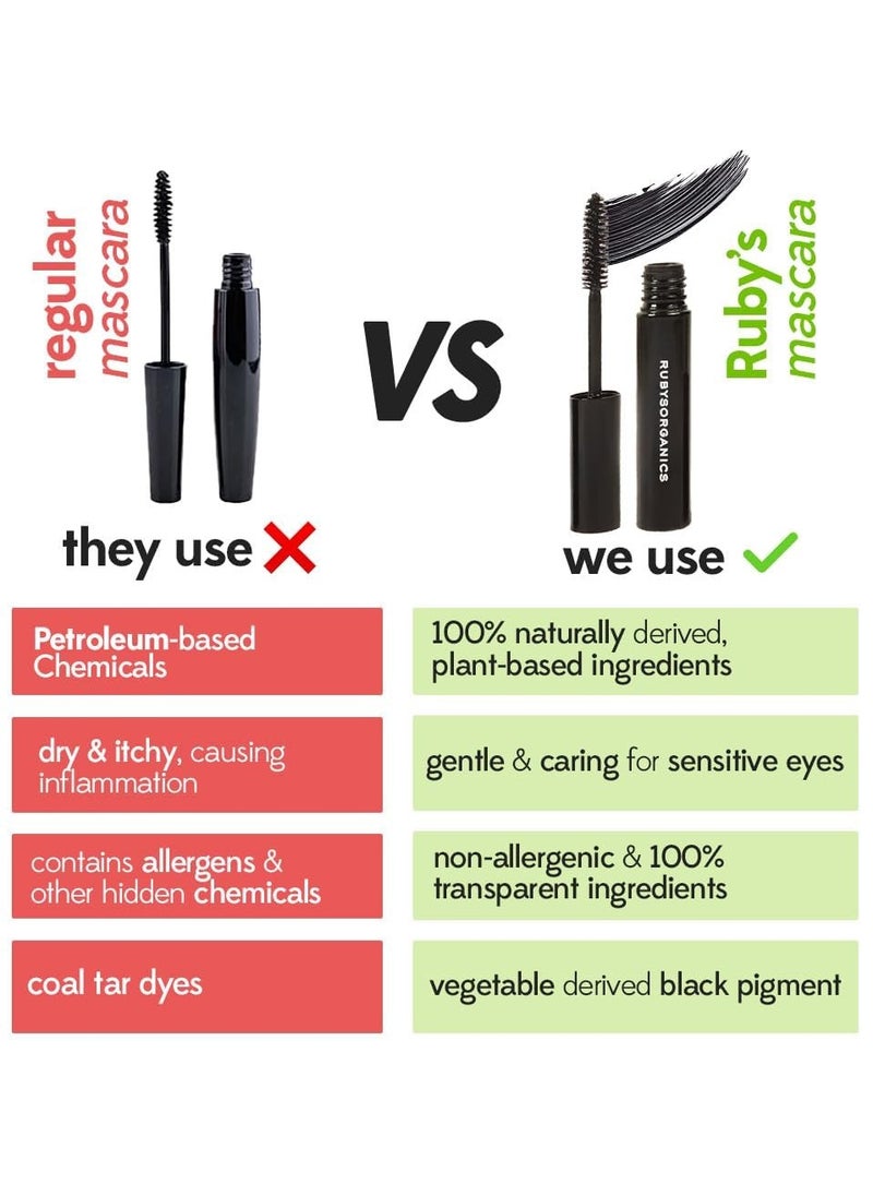 Natural Mascara - Non-toxic & Waterproof - Safe & Non-irritating for Sensitive Eyes - Black, 6.5ml