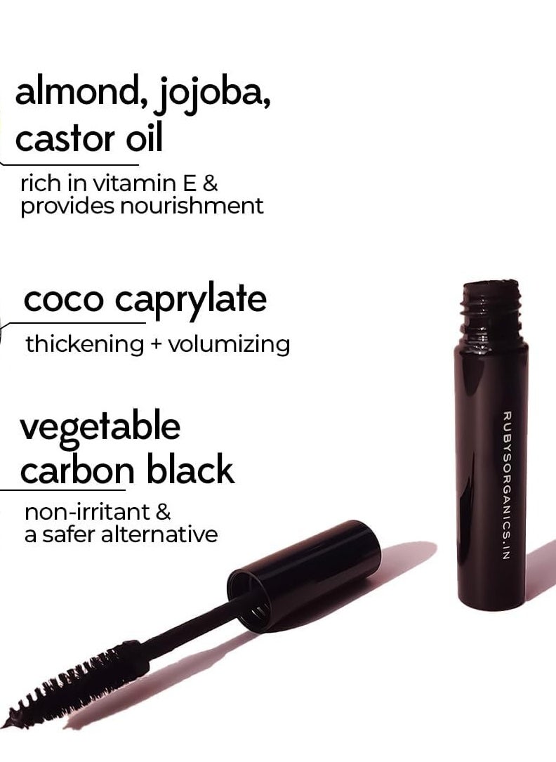 Natural Mascara - Non-toxic & Waterproof - Safe & Non-irritating for Sensitive Eyes - Black, 6.5ml