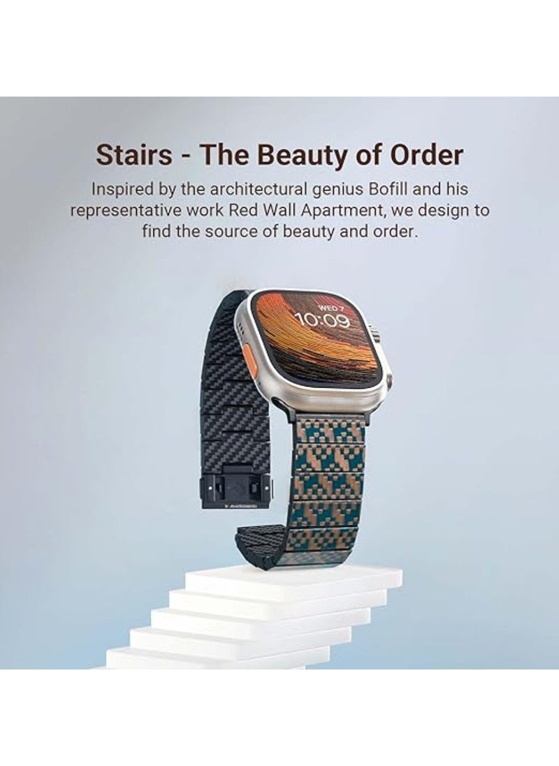 pitaka Apple Watch Band Compatible with Apple Watch Ultra 2/Ultra/10/9/8/7/6/SE/5/4/3/2/1, Adjustable Apple Watch Ultra 2 Band, 100% Carbon Fiber Apple Watch Band - Stairs