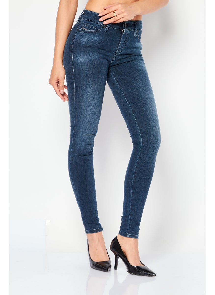 Women Super Slim Skinny Fit Wash Stretchable Jeans, Navy