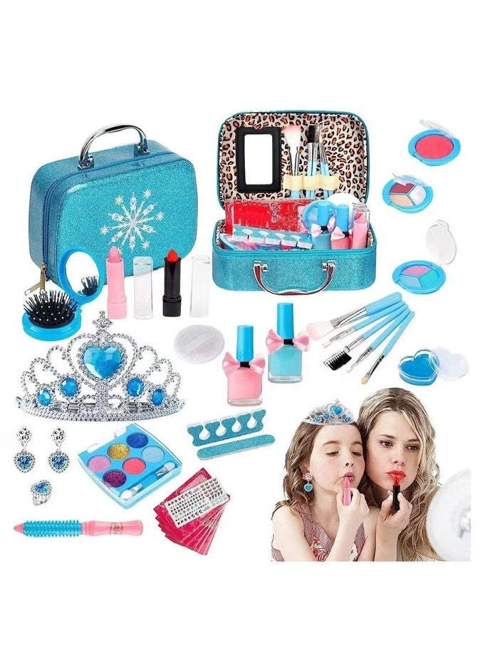 32pcs children's cosmetic bag, washable cosmetic toys, gifts for little girls, makeup games, makeup toys blue