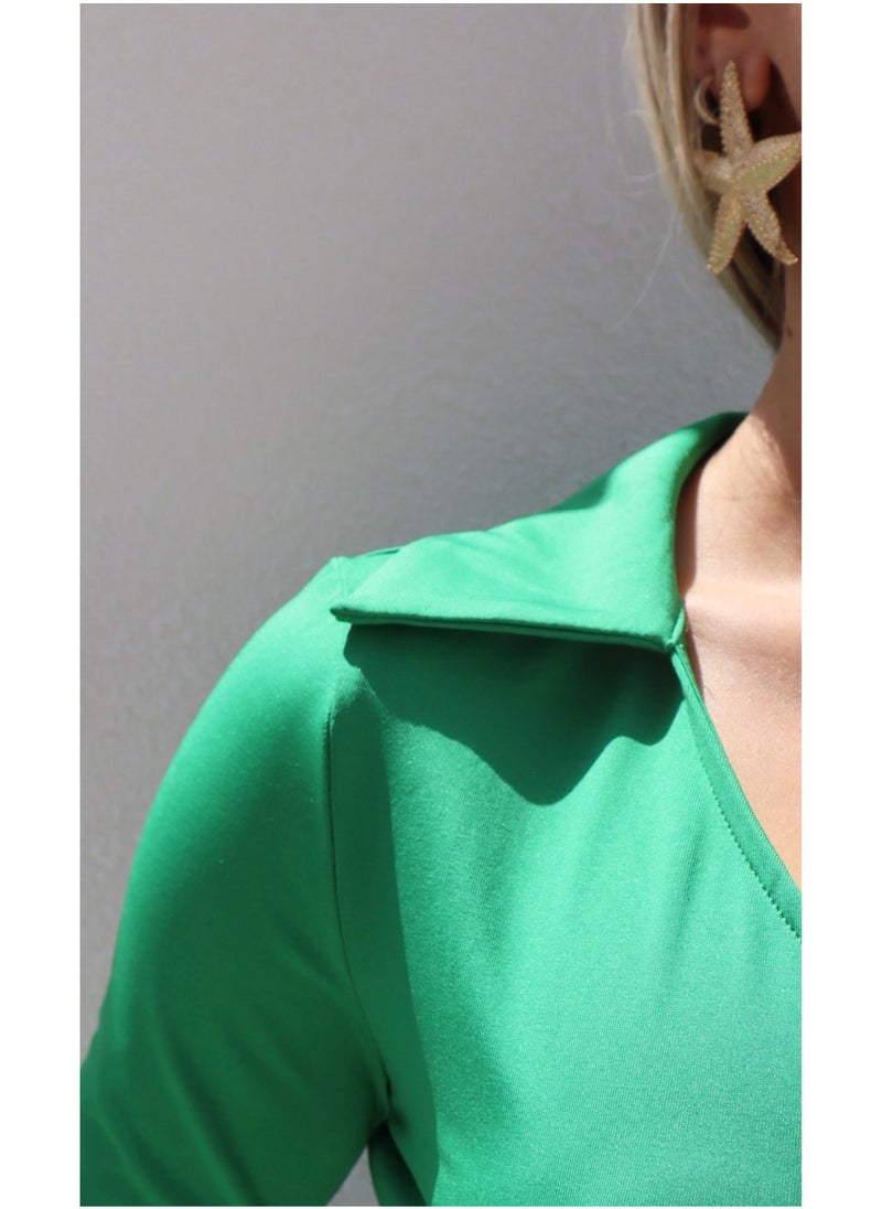 Penelope Wrap Over Collar Top - Green