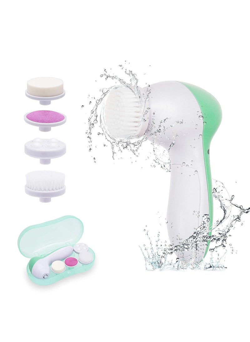 Painless Facial Brush Set with 4 Interchangeable Face Scrubber for Deep Cleansing, Gentle Exfoliation, Blackhead Removal, Massage, Skin Care, Green, 250 g