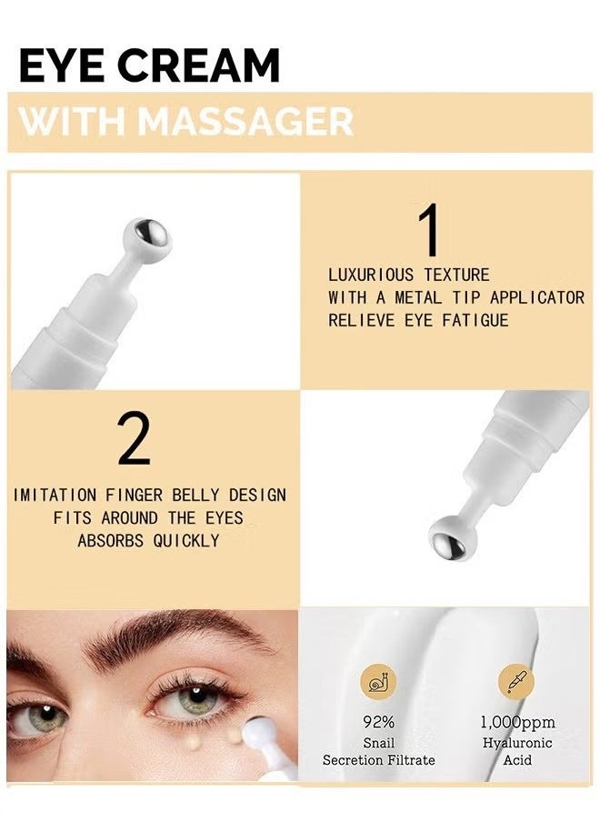 Advanced Snail Peptide Eye Cream-Anti Wrinkle Eye Cream for Dark Circles and Puffiness Reduce Fine Lines and Wrinkles with Electric Applicator Anti Aging Line Smoothing Skin Care Treatment