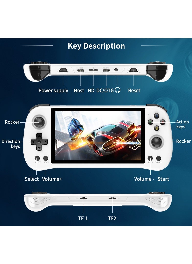 X55 Handheld Game Console 5.5 inch Portable Retro Video Hand-Held Games Consoles Rechargeable RK3566 Hand Held Classic Play System 16GB+128GB (White)