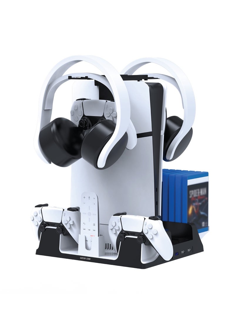 PS5 Cooling Stand Charging Station / Simultaneous Charging / Efficient Cooling / USB-A Outputs / Disc Storage / Charging Dock / Low Noise / Charges 2 PS5 controllers in 2.5 hours - White