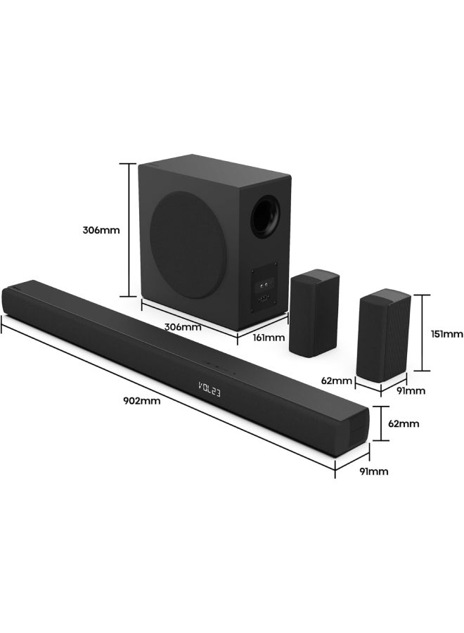 5.1 Channel Soundbar With 6.5-inch Wireless Subwoofer, 540W Max Audio Power, 5.3 Wireless Bluetooth, Powered By DTS Virtual:X, Ezplay,Tvmode, HDMI ARC/Optical/AUX/USB HS5100 Black