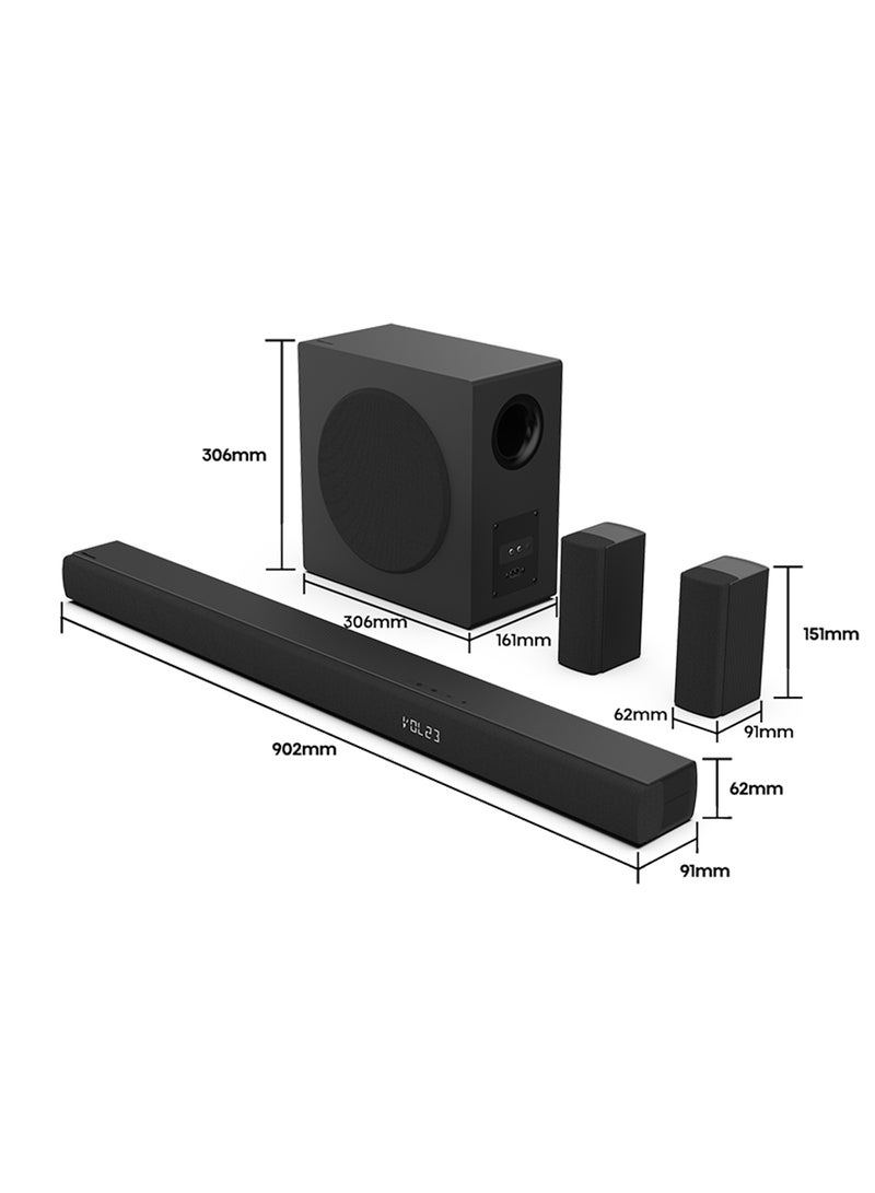 5.1 Channel Soundbar With 6.5-inch Wireless Subwoofer, 540W Max Audio Power, 5.3 Wireless Bluetooth, Powered By DTS Virtual:X, Ezplay,Tvmode, HDMI ARC/Optical/AUX/USB HS5100 Black