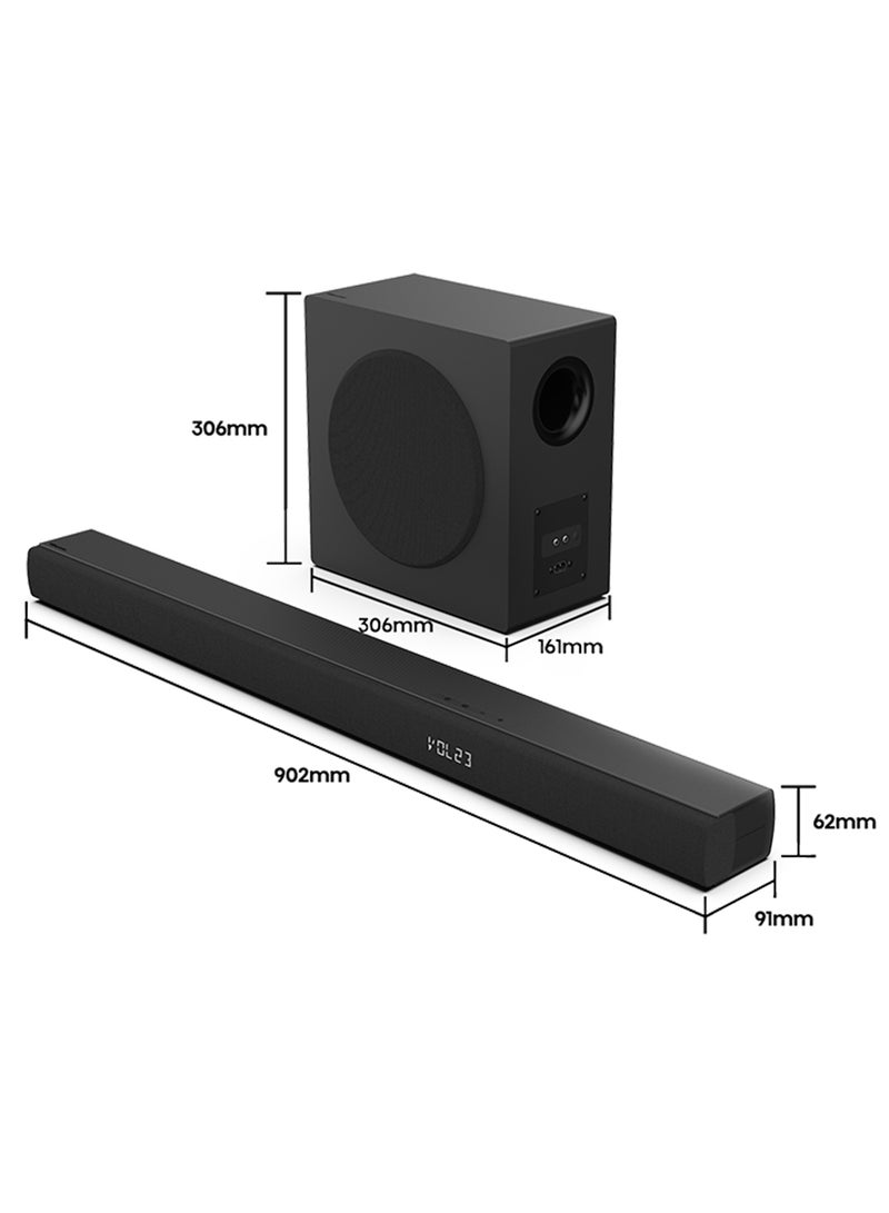 3.1 Channel Soundbar With 6.5-inch Wireless Subwoofer,Ezplay,Tv Mode, 3 Full-Range Speakers, 2 Tweeters, 480W Max Audio Power, 5.3 Wireless Bluetooth, Powered By DTS Virtual:X HS3100 Black