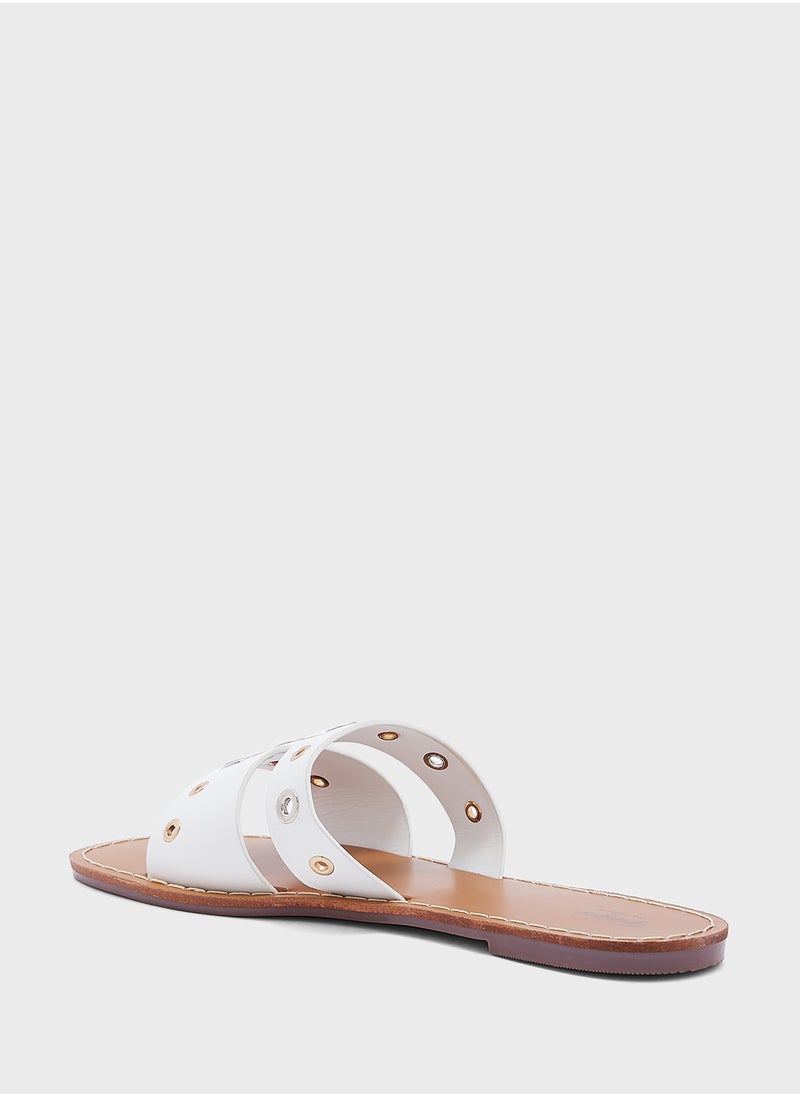 Eyelet Detail Flat Sandal