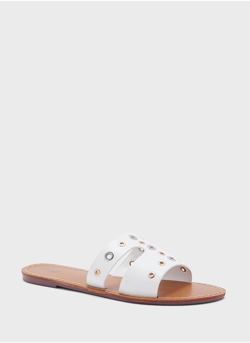 Eyelet Detail Flat Sandal