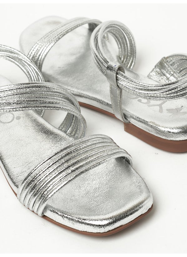 Y.SO Ladies Flat Sandals With Back Strap Silver | Made In India