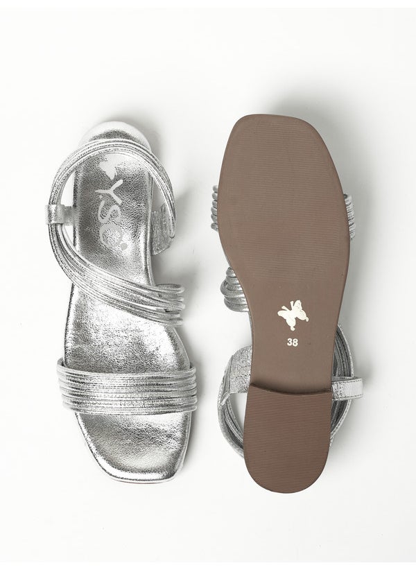 Y.SO Ladies Flat Sandals With Back Strap Silver | Made In India