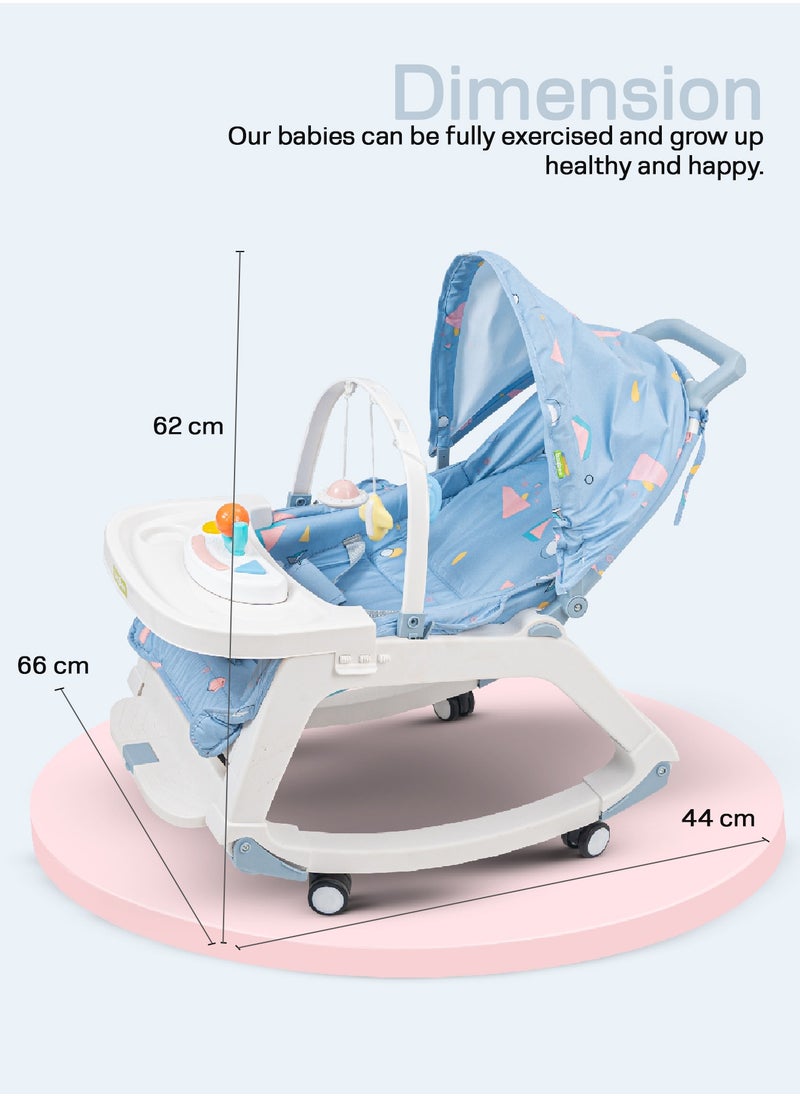 Baybee 5 in 1 Baby Rocking Chair for Kids with Hanging Toys  Baby Dining Booster Seat with Multi Position Recline, Music, Wheels & Food Tray Rocker Chair for Babies 0 to 4 Years Boy Girl Blue