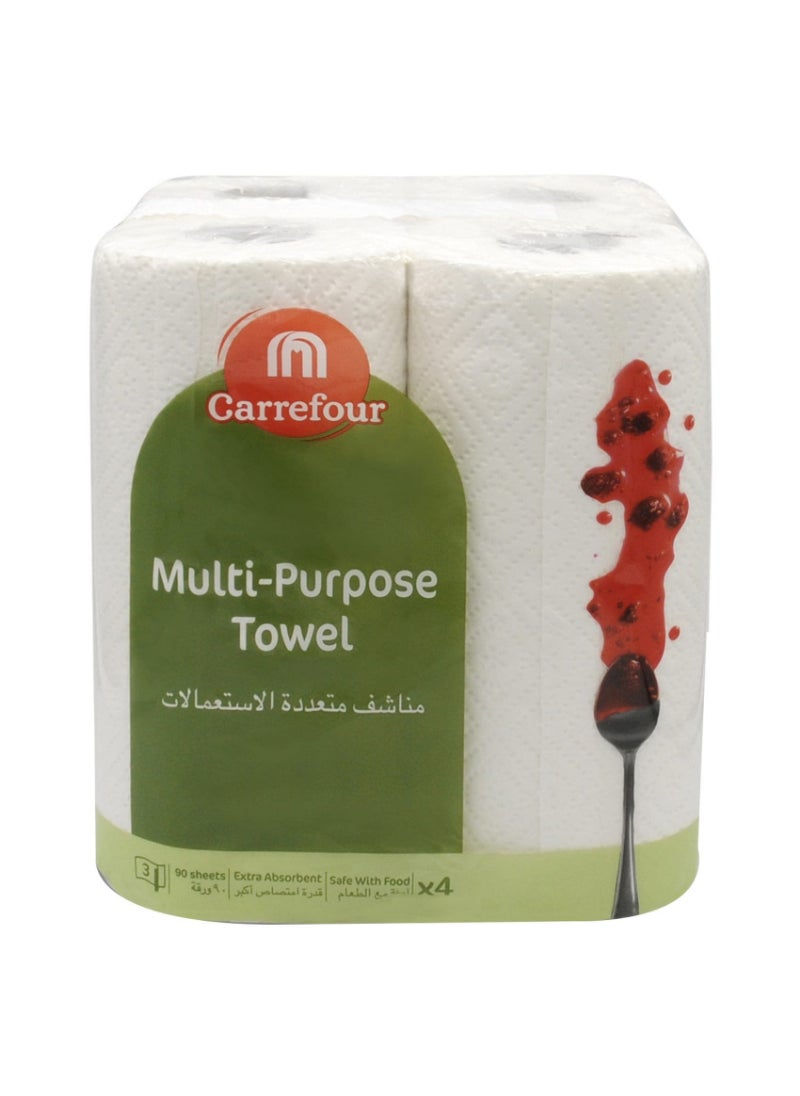 3 Ply Multi-Purpose Towel White 90 Sheets 4 Rolls