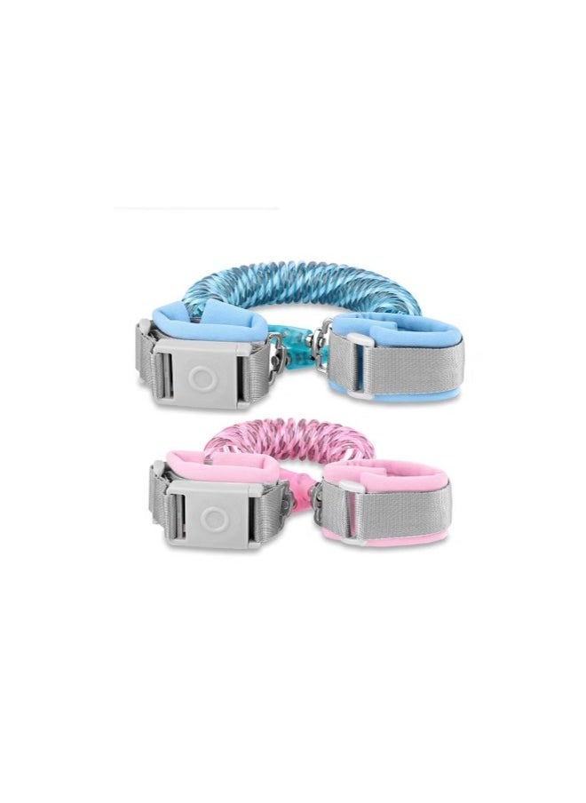 Anti Lost Wrist Link with Magnetic Induction Lock 2 Pack (1.5m Pink + 1.5m Blue) Toddler Wrist Leash for Kids Child Safety Harness with Reflective Strip (Magnetic Unlock Design)