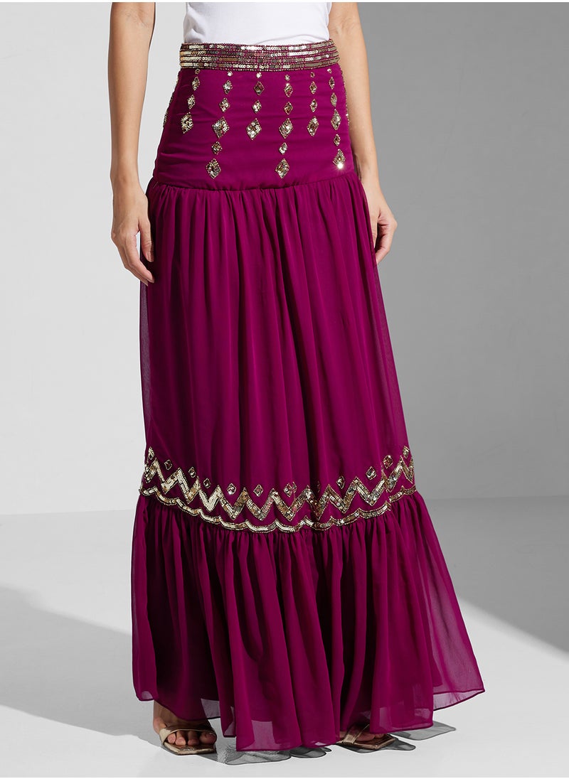 Embellished Lehenga Crop Top And Skirt Set