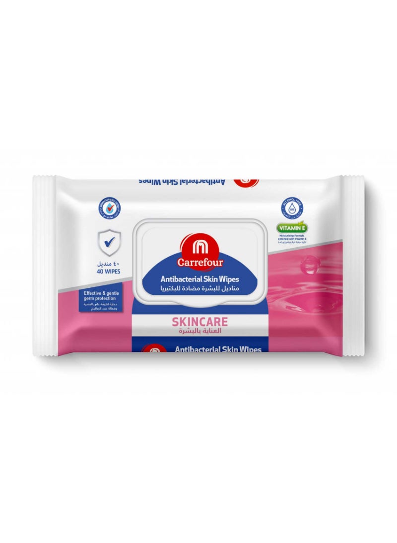 Skincare Antibacterial Skin Wipes White 40 Wipes