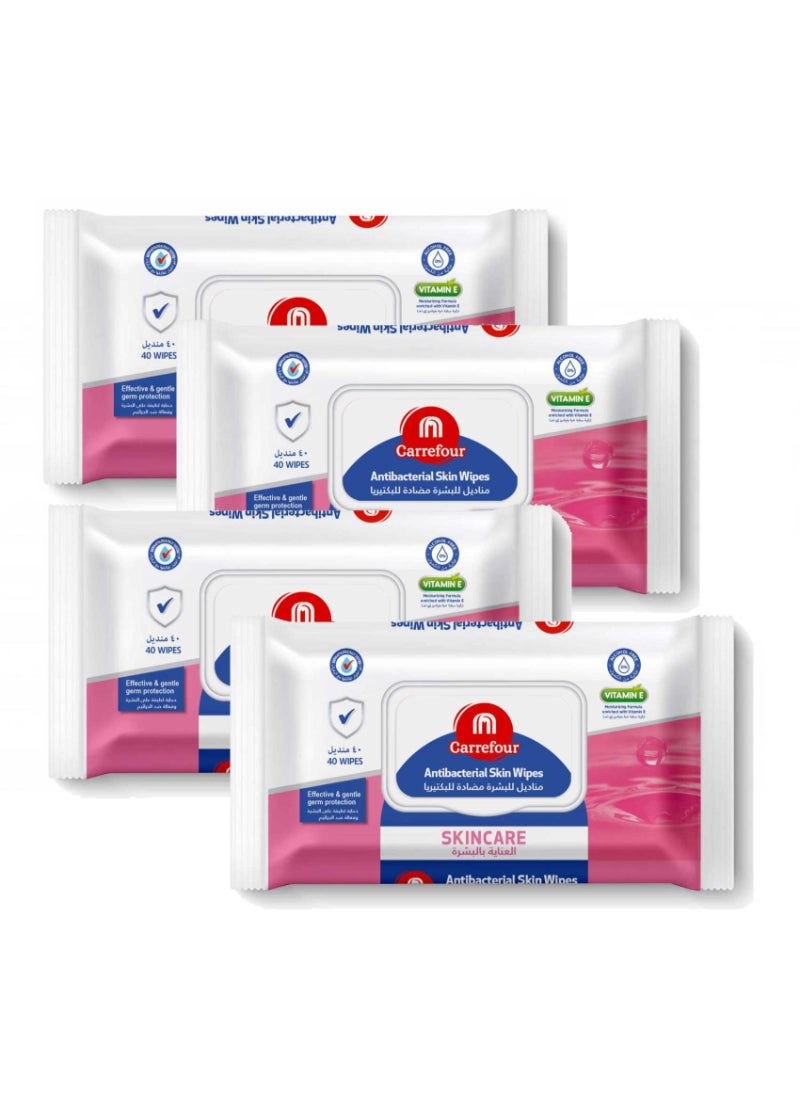 Anti-Bacterial Skin Care 40 Wipes White Pack of 4