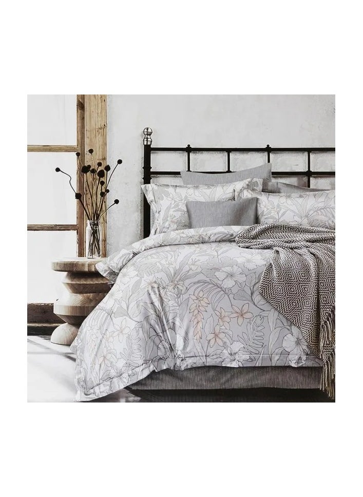 Grey Floral Duvet Cover Set – King Size 4-Piece Bedding Set: 1X Duvet Cover 220x240cm, 1X Fitted Sheet 200x200cm + 30cm, 2X Pillowcases 50x75cm