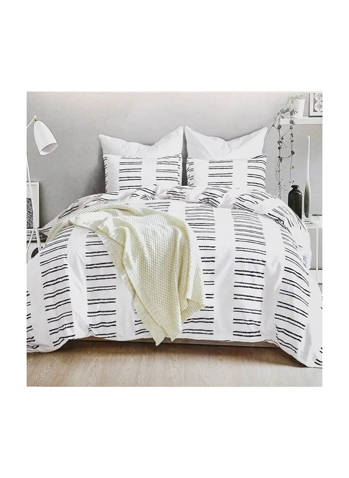 Line Codes Duvet Cover Set – Double/Queen 4-Piece Bedding Set: 1X Duvet Cover 200x200cm, 1X Fitted Sheet 180x200cm + 30cm, 2X Pillowcases 50x75cm