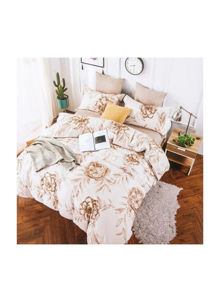 King Size Chrysanthemum Duvet Cover Set - 4 Piece Bedding Set (1 Duvet Cover 220x240cm, 1 Fitted Sheet 200x200cm + 30cm, 2 Pillowcases 50x75cm)