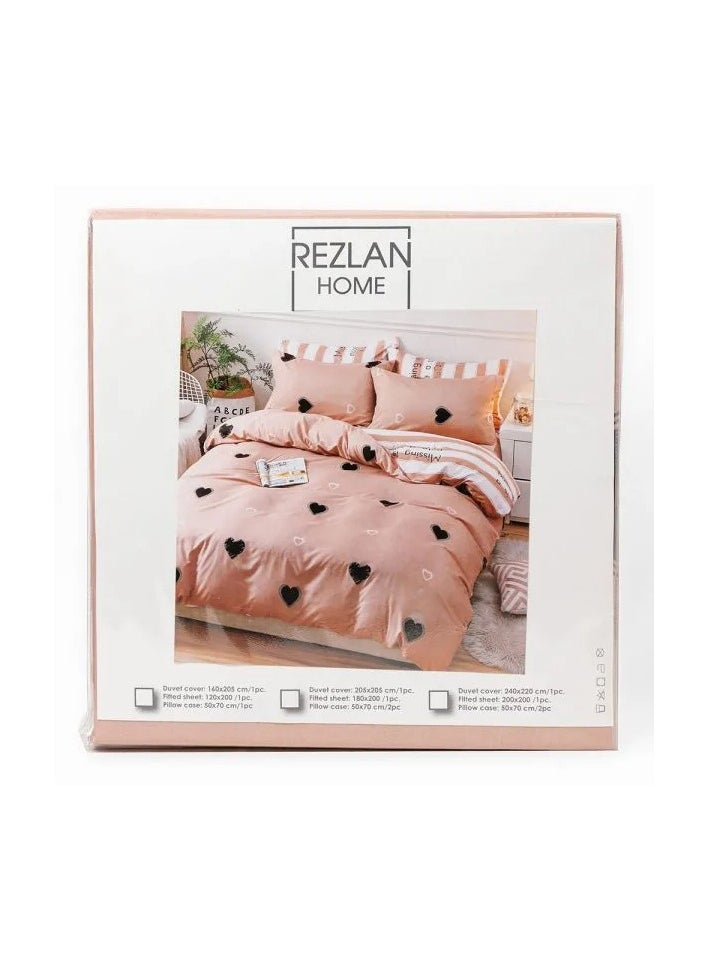 Salmon Duvet Cover Set – Double/Queen 4-Piece Bedding Set: 1X Duvet Cover 200x200cm, 1X Fitted Sheet 180x200cm + 30cm, 2X Pillowcases 50x75cm