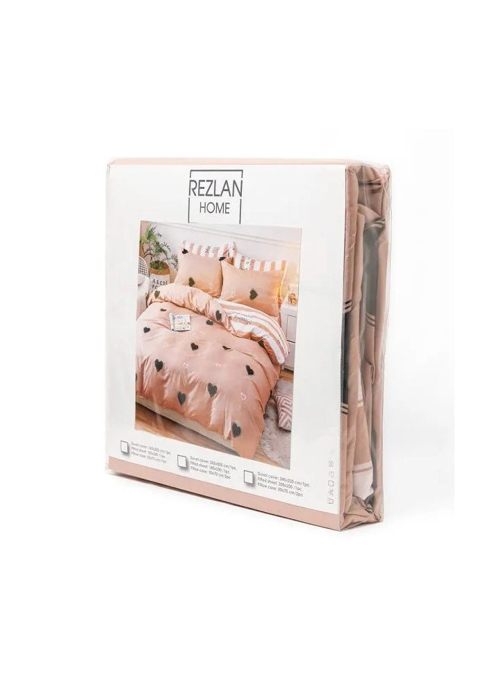 Salmon Duvet Cover Set – Double/Queen 4-Piece Bedding Set: 1X Duvet Cover 200x200cm, 1X Fitted Sheet 180x200cm + 30cm, 2X Pillowcases 50x75cm