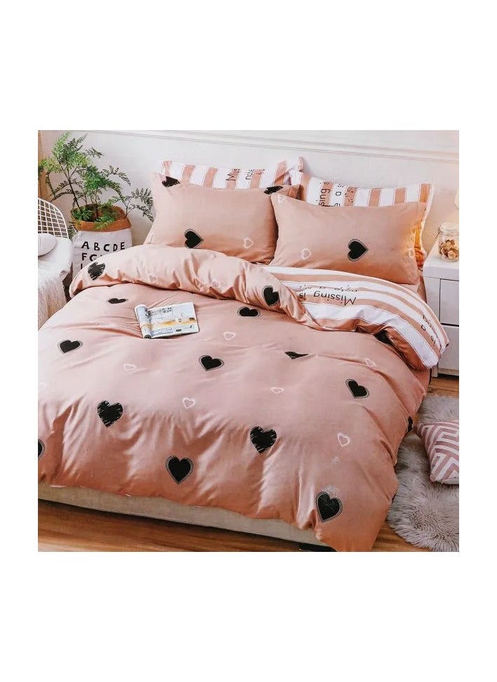 Salmon Duvet Cover Set – Double/Queen 4-Piece Bedding Set: 1X Duvet Cover 200x200cm, 1X Fitted Sheet 180x200cm + 30cm, 2X Pillowcases 50x75cm