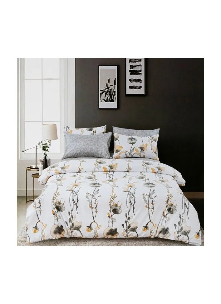 Tulips Duvet Cover Set – Double Size 4-Piece Bedding Set: 1X Duvet Cover 200x200cm, 1X Fitted Sheet 180x200cm + 30cm, 2X Pillowcases 50x75cm